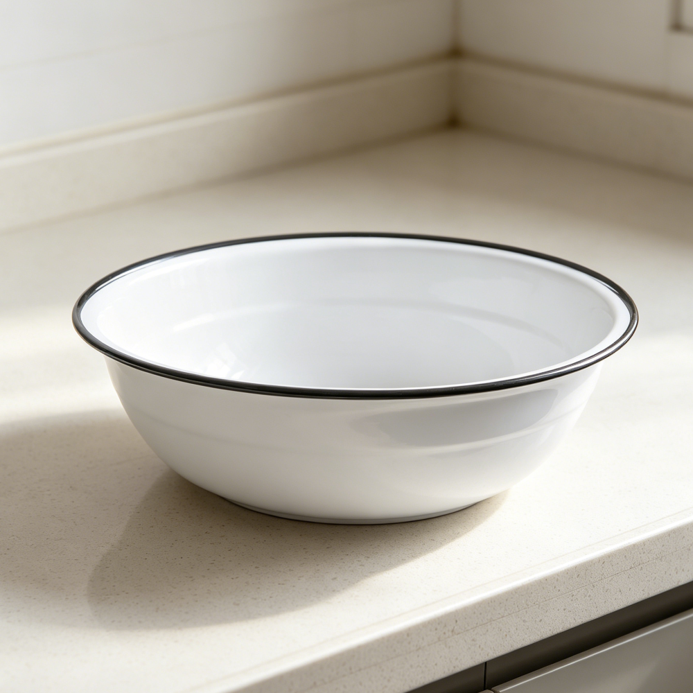 8qt Enamelware Basin Vintage White/Black - Image 2